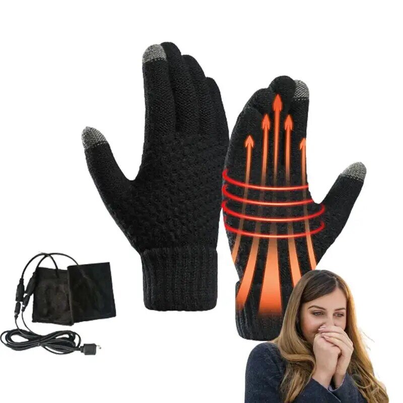 Podgrzewane rękawiczki damskie aksamitne rękawice rozgrzewające z ekranem dotykowym z napędem USB zimowe dłonie ciepłe rękawiczki dla mężczyzn kobiety kobiety