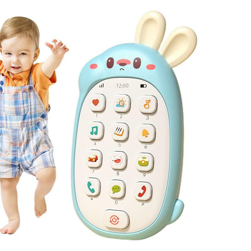 Brinquedo mastigável do telefone da orelha das crianças, bonito, forma do coelho, a pilhas, educacional, bilingue, multifuncional