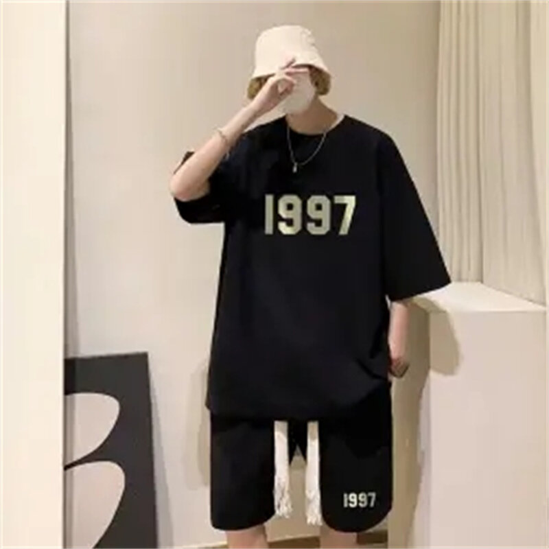 New Summer Fashion Men Short Sets Anime Bear Graphic Tracksuits Trend Sportwears 2 Piece Suits Streetwear Unisex Outfits
