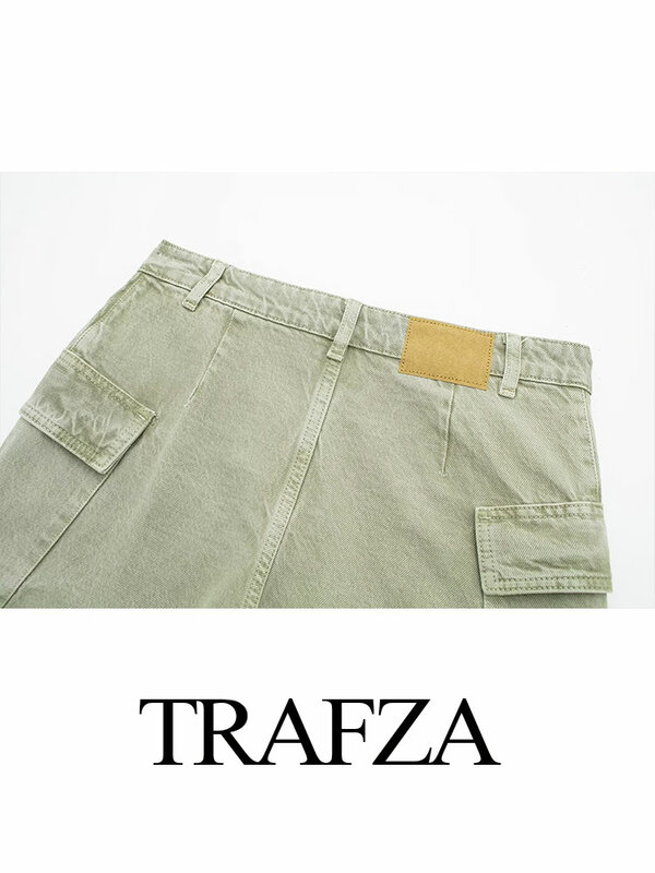 Trafza กระโปรง2024เข้ารูปสำหรับผู้หญิง, กระโปรงบานสุดชิคเอวปานกลางลำลองกางเกงขาสั้นอเนกประสงค์สำหรับฤดูใบไม้ผลิ