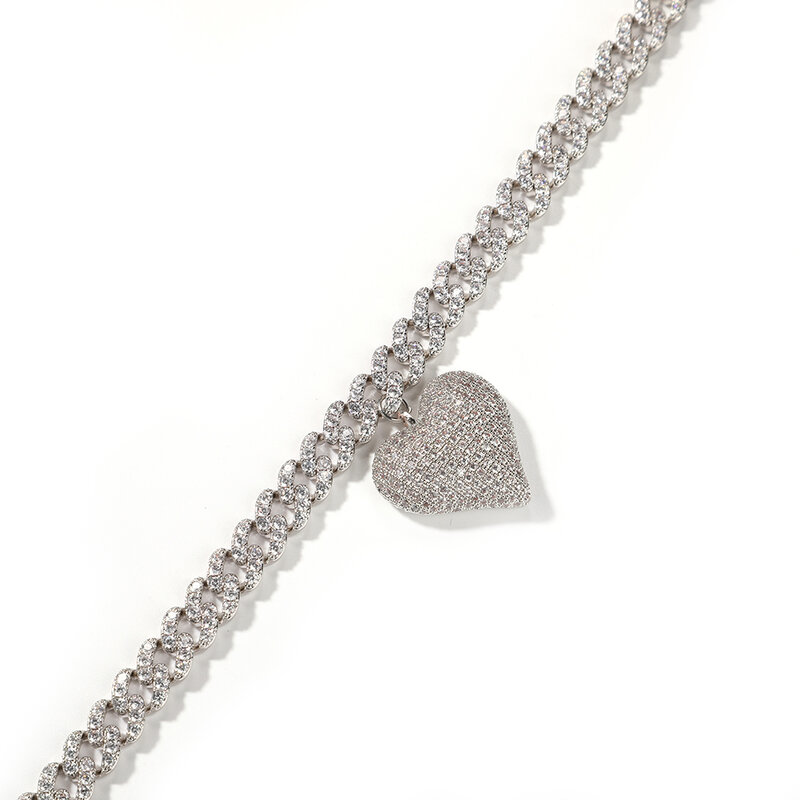 Uwin Heart Miami Link Necklace With 9mm Cuban Chain Gold Silver Plated Luxury Micro Paved CZ Chain