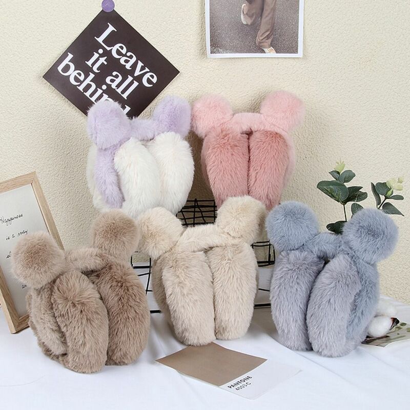Foldable Winter Warm Earflaps Outdoor Ear Protection Bear Ears Fluffy Ear Cover Plush Cold Protection Ear Muffs Women