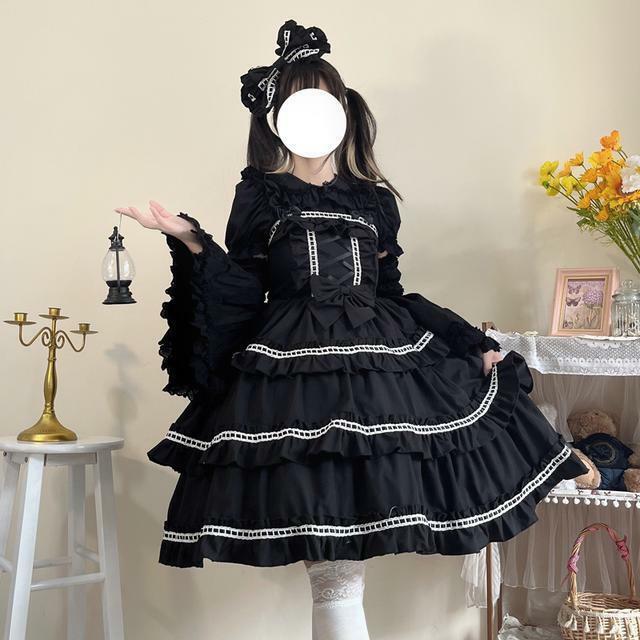 Vestido japonês Kawaii Lolita JSK para mulheres, babados góticos vintage, sem mangas doce arco princesa mini vestidos, vestido de cinta punk feminino