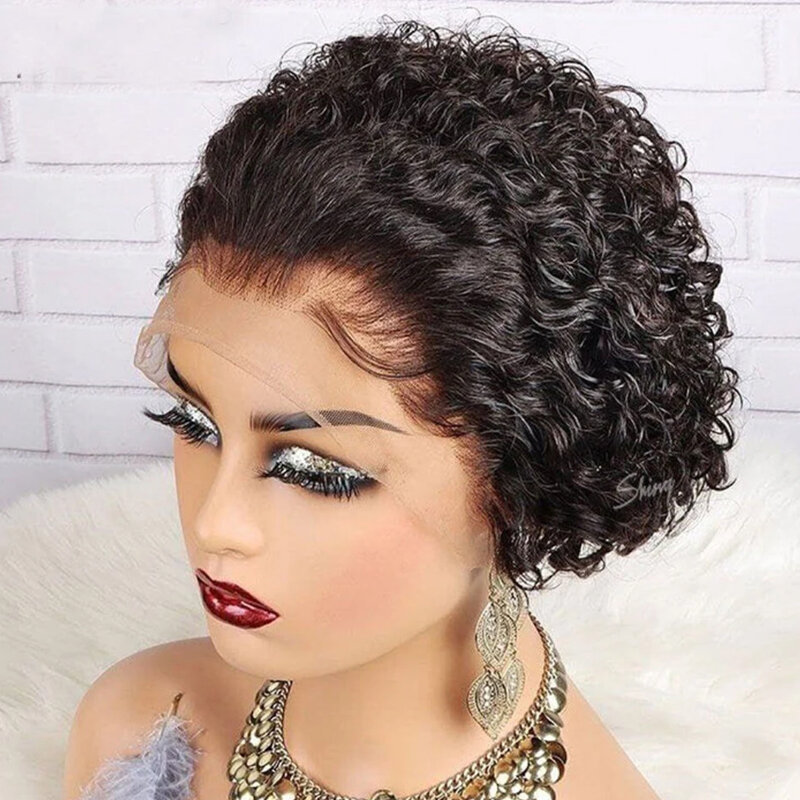 Curly Pixie Cut Wig Lace Wig Water Curl Short Bob Human Hair Wig For Women 13X1 Transparent Lace Wig Hair Cheap Wig Pre Plucked