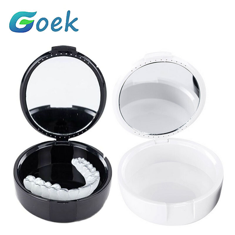 Caixa de armazenamento de dente com espelho oval dentadura armazenamento ortodôntico retentor caixa de chaves molar portátil 8 cores caixa de dente crianças
