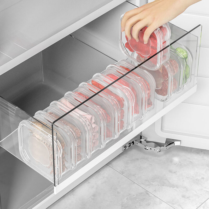 กล่องที่จัดเก็บในตู้เย็นตู้เย็นจัดภาชนะบรรจุอาหารสดปิดสนิทพร้อมฝากล่องผลไม้ผักสด keranjang tirisan จัดระเบียบ
