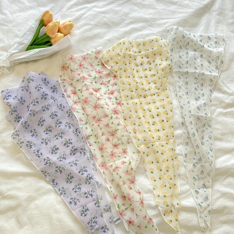 Summer Cute Floret Triangle Scarf Women Cotton Linen Scarves Solid Color Scarves Decorative Small  Shawl Shawls For Women