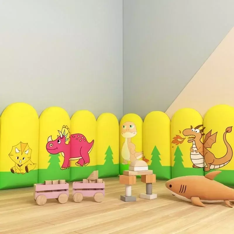 Auto-adesivo dinossauro papel de parede para crianças, anti-colisão cabeceira, decoração do quarto, cabeceira estética, menino e menina