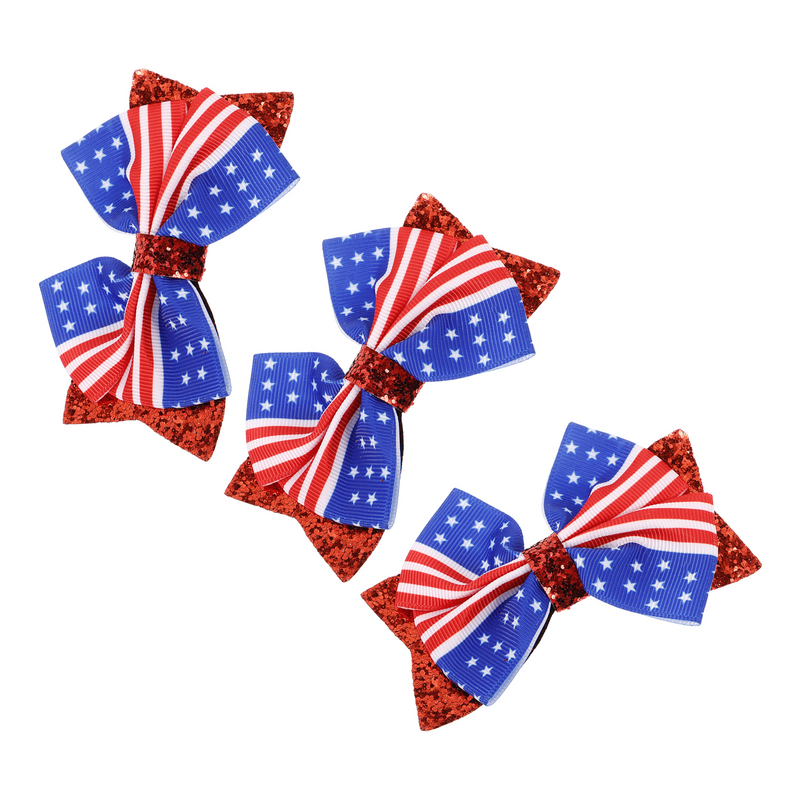 3 Pcs American Independence Day Hair Clip Flag Accessories European and Girl Bow 4th Of July Cloth for Toddler Girls Baby