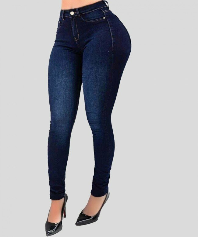 Vrouw Pure Kleur Jeans Denim Hoge Taille Jeans Straat Spelen Cultiveren Moraal Broek Vormgeven Figuur Met Hoge taille Jeans