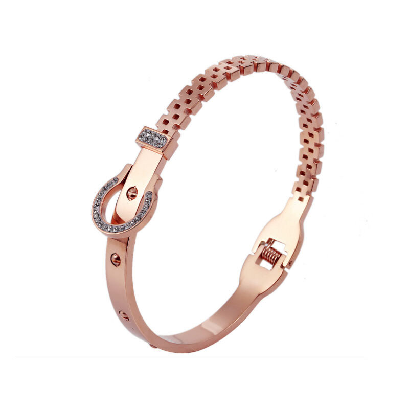 Bangle Titanium Steel Diamond Bracelets For Women Bangles Accessories High-End Trendy Design Girls Hollow Belt Buckle Jewelry