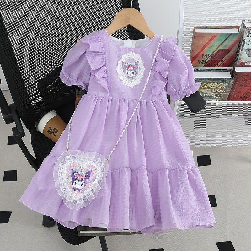 Sanrios-Falda plisada de gasa para niñas, Vestido de manga corta de princesa, ropa de verano