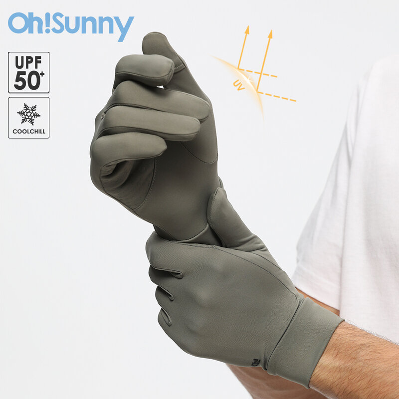 OhSunny sarung tangan pria anti UV UPF50, sarung tangan pelindung matahari, sarung tangan tanpa jari, sarung tangan kain pendingin, anti UV UPF50 + berkendara berkemah luar ruangan bersirkulasi udara