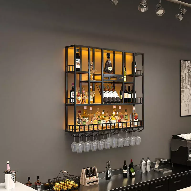 Club Hanging Wine Cabinet Shelf Whisky Liquor Display Metalic Bar Cabinet Industrial Modern Armario Para Vinos mobili per la casa