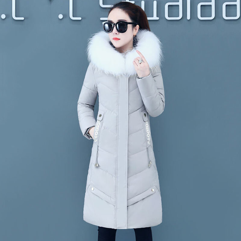 Abrigo con capucha de plumón de pato blanco para mujer, Cuello de piel bordado Delgado, temperamento de longitud media, versión coreana, moda de invierno