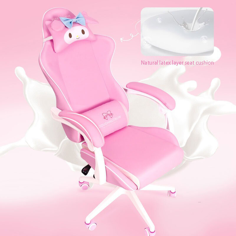 Silla de juegos rosa para niña, asiento con reposabrazos para ordenador, con dibujos animados, cómoda y giratoria, con elevador de masaje, fotogénico, para oficina y hogar, novedad de 2023