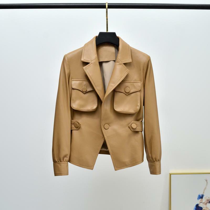autumn and winter New  Genuine Leather Clothing Women's Short Sheepskin Suit Jacket Waistband Fashion Loose