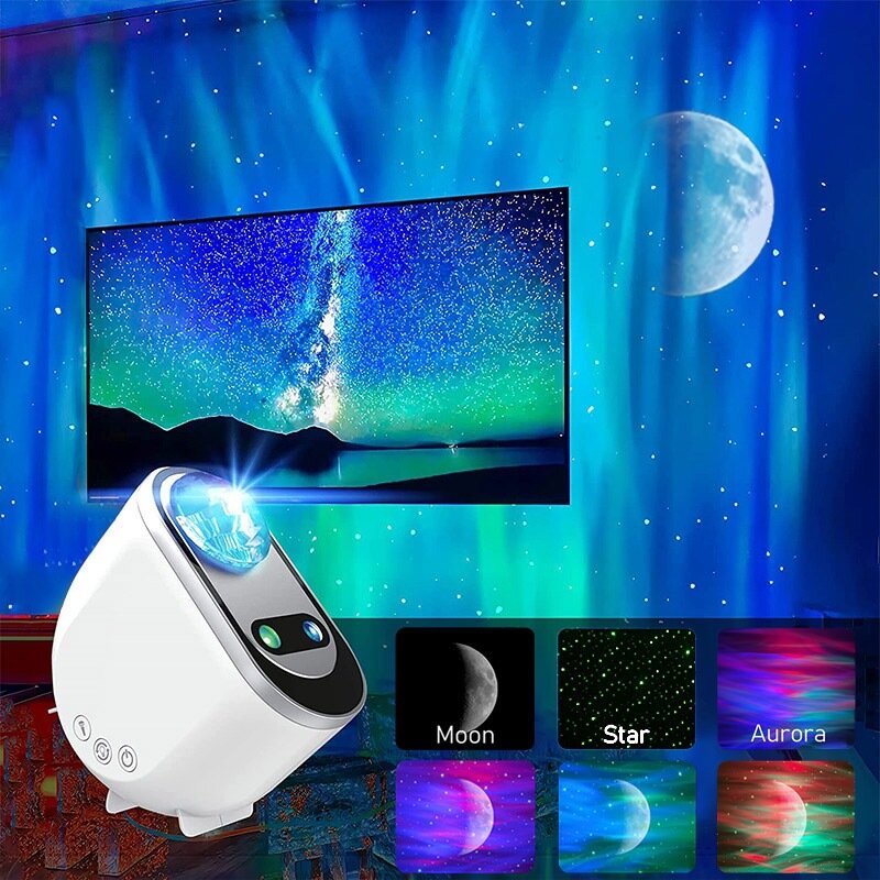 Veilleuse LED Aurora Borealis Starlight, lampe de décoration de chambre, cornes Galaxy, ciel et lune, nuit de la maison et de la chambre, cadeau