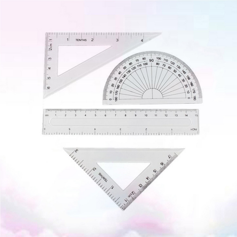4Pcs Plastic Math Geometry Ruler Set Architects School Supplies (Transparent)