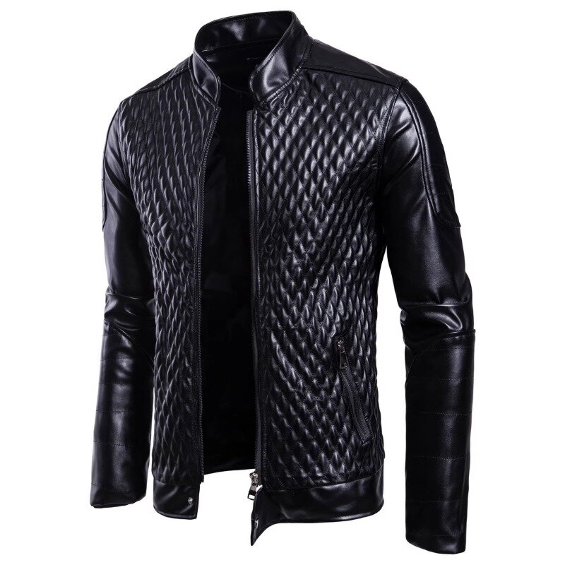 Мужская кожаная куртка на молнии, черная приталенная куртка большого размера с воротником-стойкой, Повседневная универсальная однотонная верхняя одежда, 2023