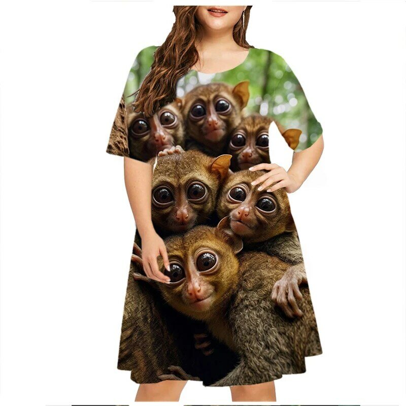 Robe de singe à manches courtes et col rond pour femmes, robes d'été décontractées, impression 3D, fleurs de plantes, cuir chevelu vert, drôle, grande taille, 2023