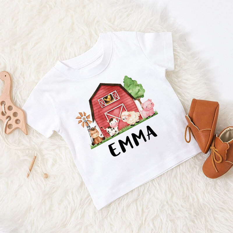 Spersonalizowana koszula dla dzieci z nazwą farmy T-shirt z motywem zwierzęcym nazwa własna koszule dziecięce dla chłopców śliczne ubrania dla dzieci