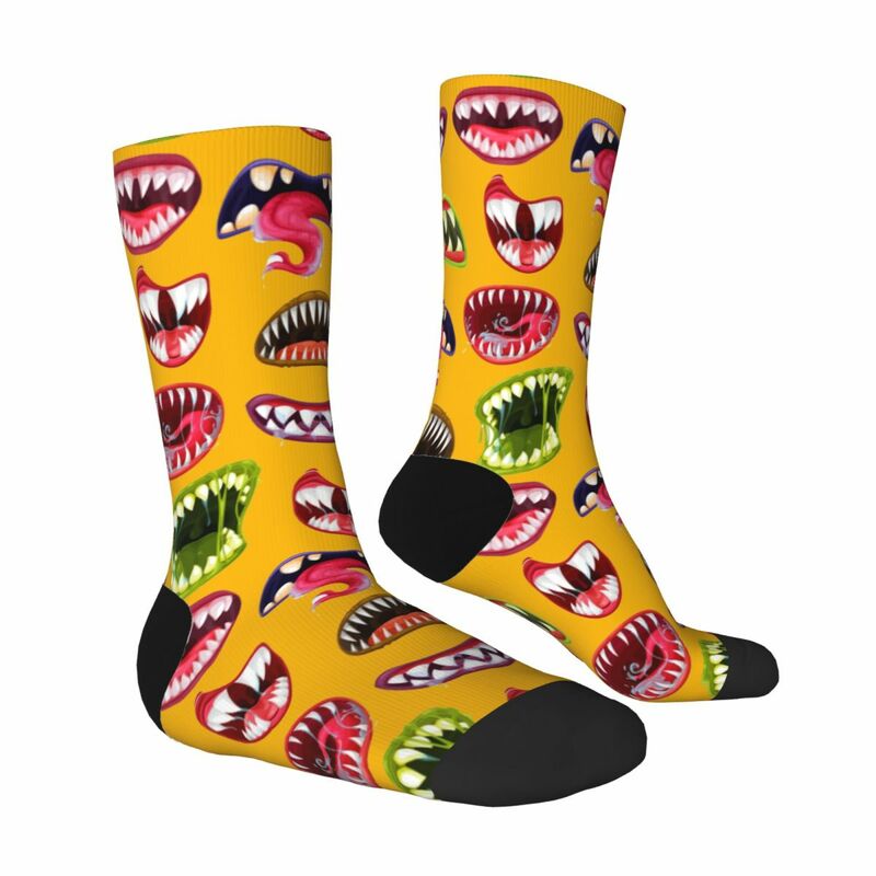 Bocas de monstro assustador com dentes para adultos, meias de compressão masculinas, banda unissex, Harajuku Seamless Printed, Funny Crew Sock