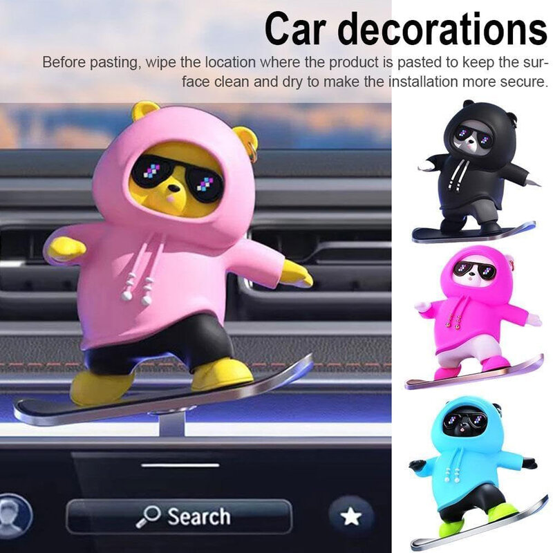 Mini Sliding Bear Car Dashboard Ornamento, Cute Cartoon Decoração Interior, Black Central Screen Acessórios Decor