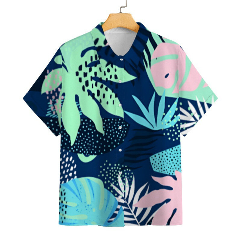 Camisa havaiana de manga curta masculina, estampa floral, tops de festa, roupas extragrandes, blusa de lapela Harajuku