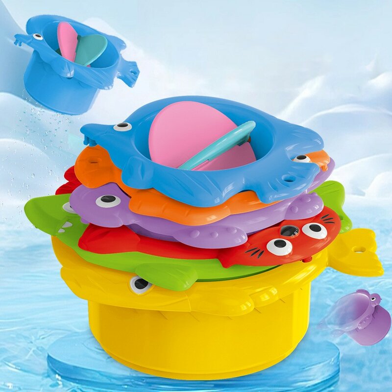 Brinquedo educativo do banho do animal dos desenhos animados para crianças, brinquedo flutuante do empilhamento da água para crianças, piscina, banheiro, praia, 6pcs