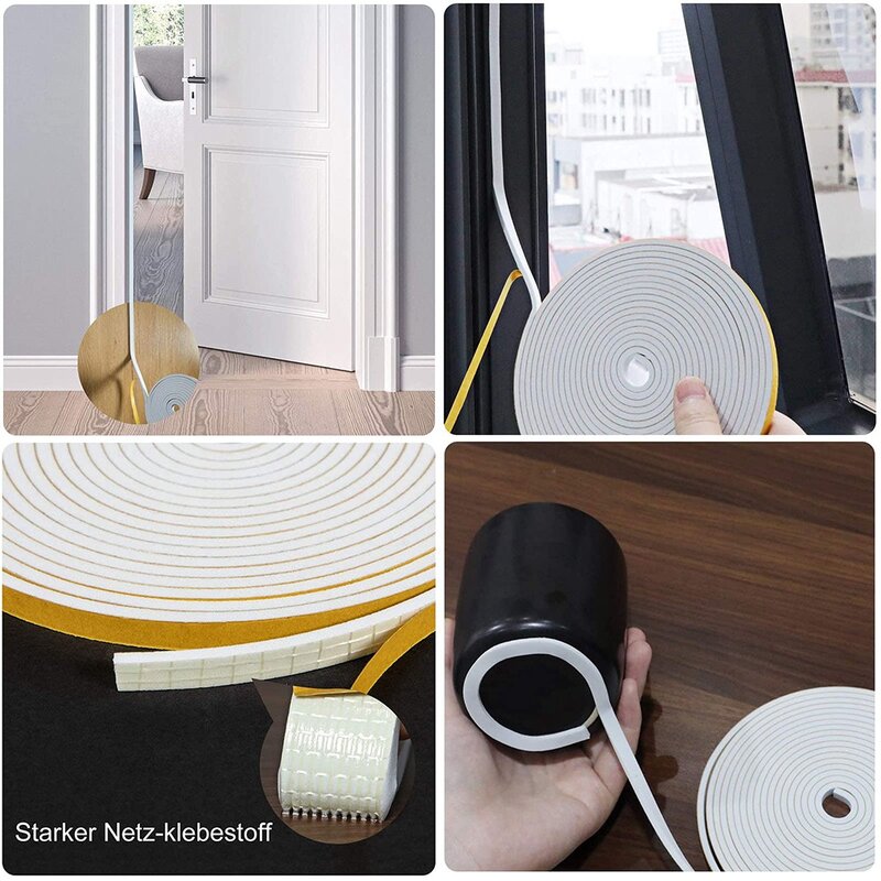 Self Adhesive Foam Tape Door Window Seal Door Draught Excluder Weatherstripping, 6mm Wide x 3mm Thick 3 Pcs Each White