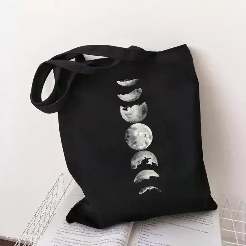 Сумка на плечо KM010 Moon, холщовая сумка-шоппер в стиле Харадзюку, модная Повседневная летняя новая забавная s