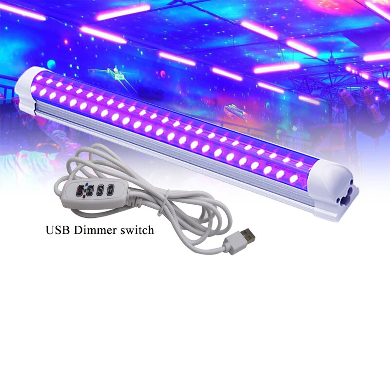 UV LED 튜브 블랙 라이트, 퍼플 바 램프, USB 조광기 스위치, 바 아트 쇼 클럽 바디 페인트 통합 튜브, T8, 10W, 395nm, DC5V