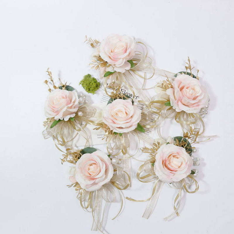 Винтажная Свадебная бутонье с жемчужинами для гостей, цветная Шелковая Роза, искусственные цветы, браслет, свадебные принадлежности