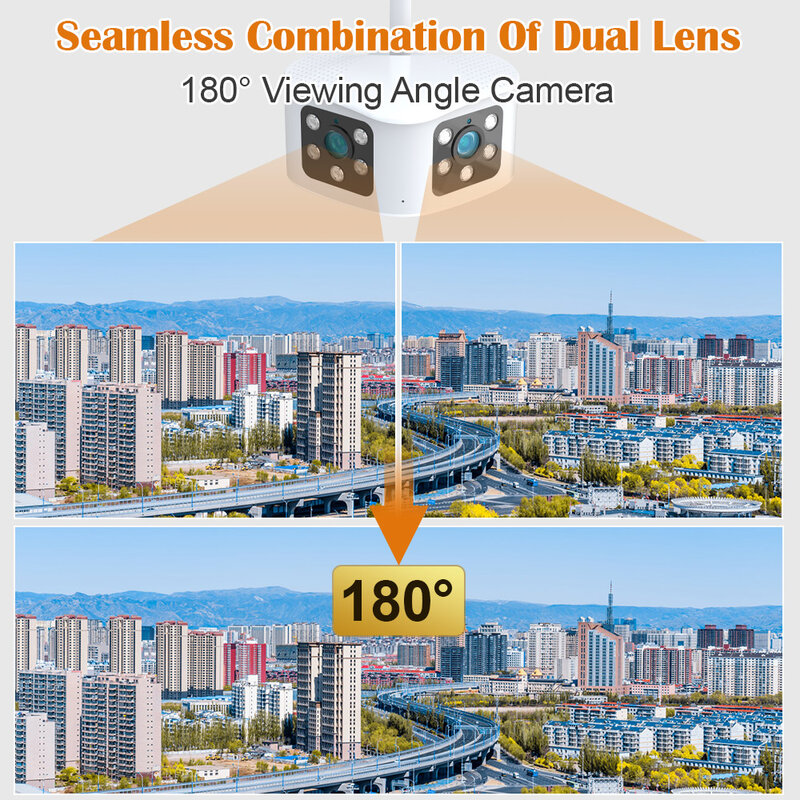 Telecamera WIFI esterna 4K 8MP 180 ° ampio angolo di visione AI rilevamento umano panoramica doppia lente sorveglianza fissa telecamera IP di sicurezza domestica