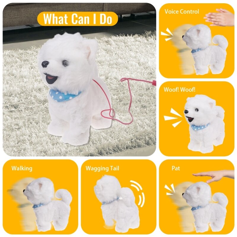Walking Dog Plush Toy Toddler Crawling Education Toy with Music Leash Rope Puppy Dog Toy Electronic Gift Boy Girl Favor