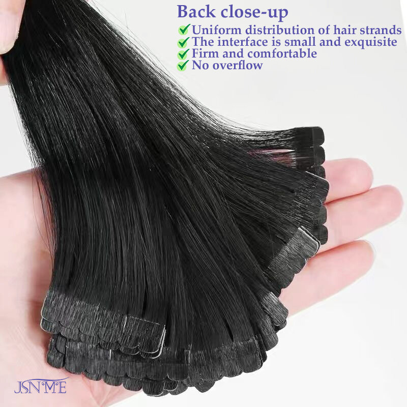 Мини-лента JSNME для наращивания человеческих волос, натуральные бесшовные Невидимые волосы из натуральной кожи, человеческие волосы без повреждений, черные, коричневые, светлые волосы для салона
