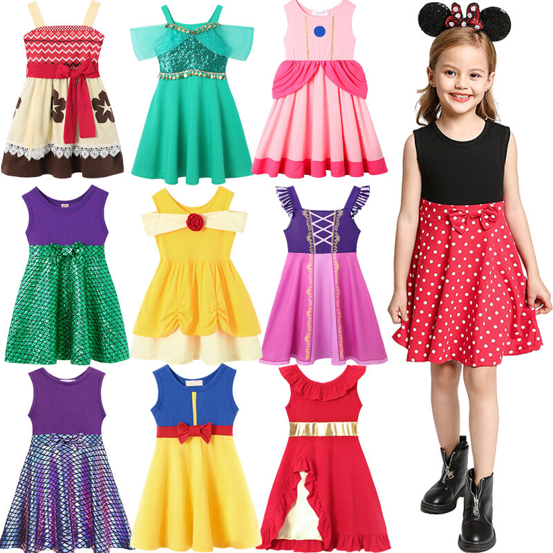 2024 Disney Sommer Freizeit kleider für Mädchen niedlichen Sommer lässigen Rock Urlaub Kleidung Elsa Anna Kostüme Mädchen Kleidung 2 8 Jahre