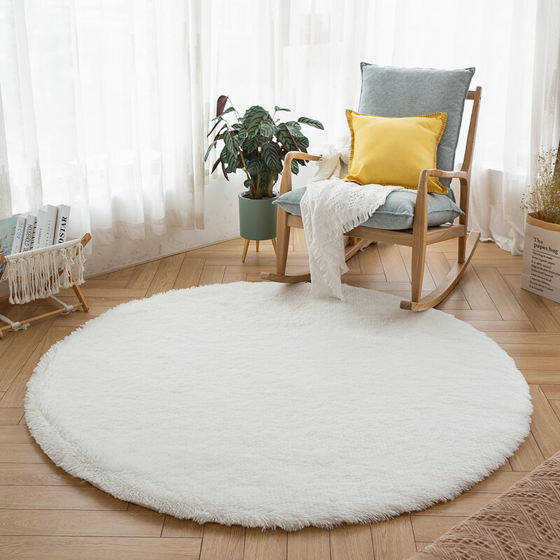 Plush Round Rug White Children Carpets for Living Room Home Decor Soft Kid Bedroom FloorPlay Mat Baby Room Fluffy Cute Rug