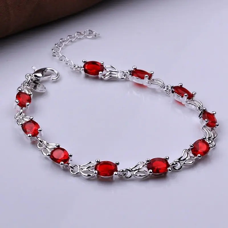 Elegan pesona indah warna perak kristal batu merah perhiasan mode wanita gelang pernikahan gratis pengiriman harga pabrik