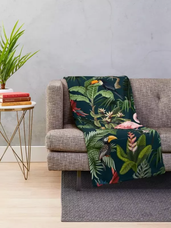 Modello giungla con tucano, fenicottero e pappagallo coperta sacco a pelo per divano coperte morbide in tessuto di flanella pelosa