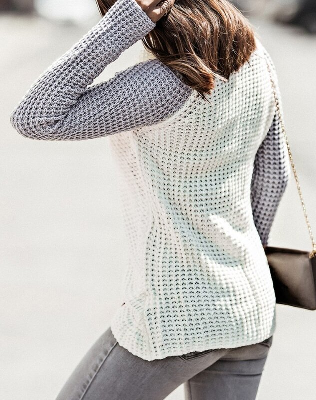 Jersey de punto de cuello alto para mujer, Jersey informal asimétrico con botones de bloque de color, ropa de invierno, novedad