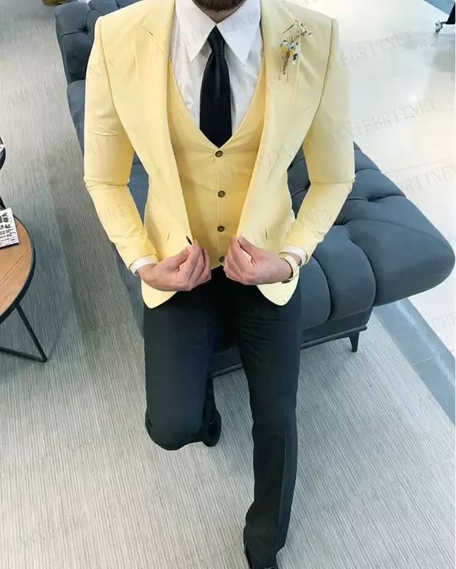 2024 hellgelbe elegante Anzüge für Männer Bräutigam Smoking Abschluss ball Slim Fit Blazer Hombre lässig hochwertige 3-teilige Set Kostüm Homme