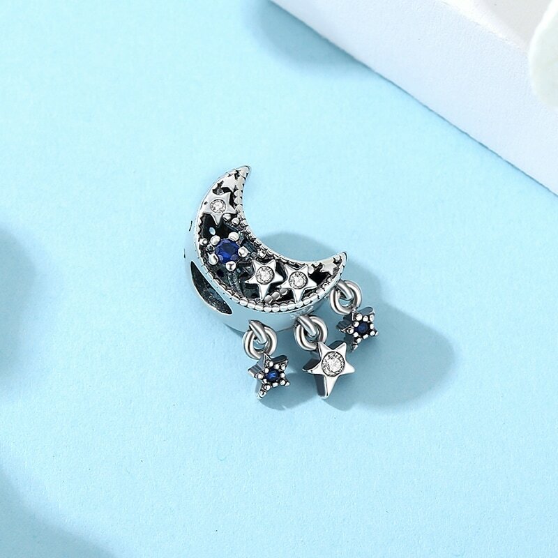 Oryginalna 925 srebrna zawieszka dla kobiet księżyc gwiazda kosmiczna Charms kryształowe koraliki pasujące do bransoletek Pandora naszyjniki DIY biżuteria