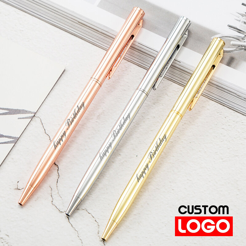 New Metal Ballpoint Pen Rose Gold Pen Custom Logo Advertising Ballpoint Pen  Lettering Engraved Name School&office Supplies