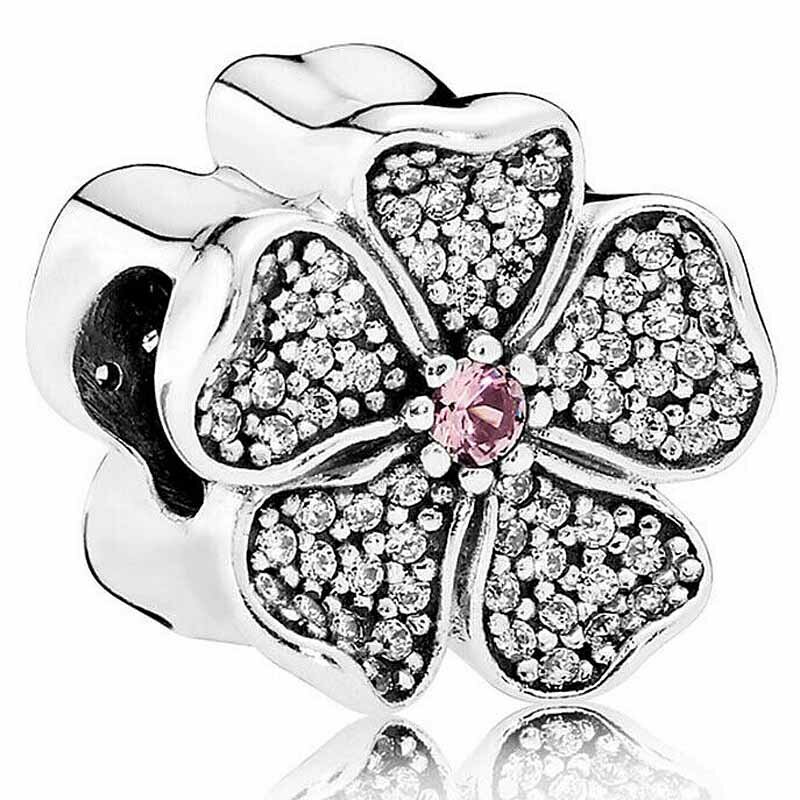 Frühling poetisches Herz Apfel blüte Orchidee rosa Gänseblümchen Blume Charme Sterling Silber Perlen passen Mode Armband DIY Schmuck