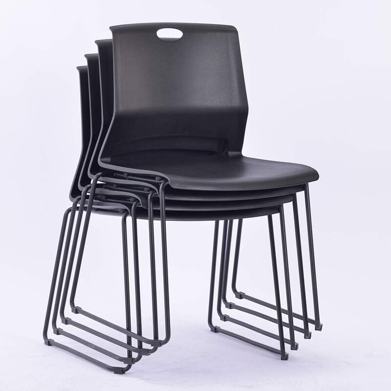 Chaises empilables noires pour salle d'attente, salle de conférence, meubles de bureau, ensemble de 4