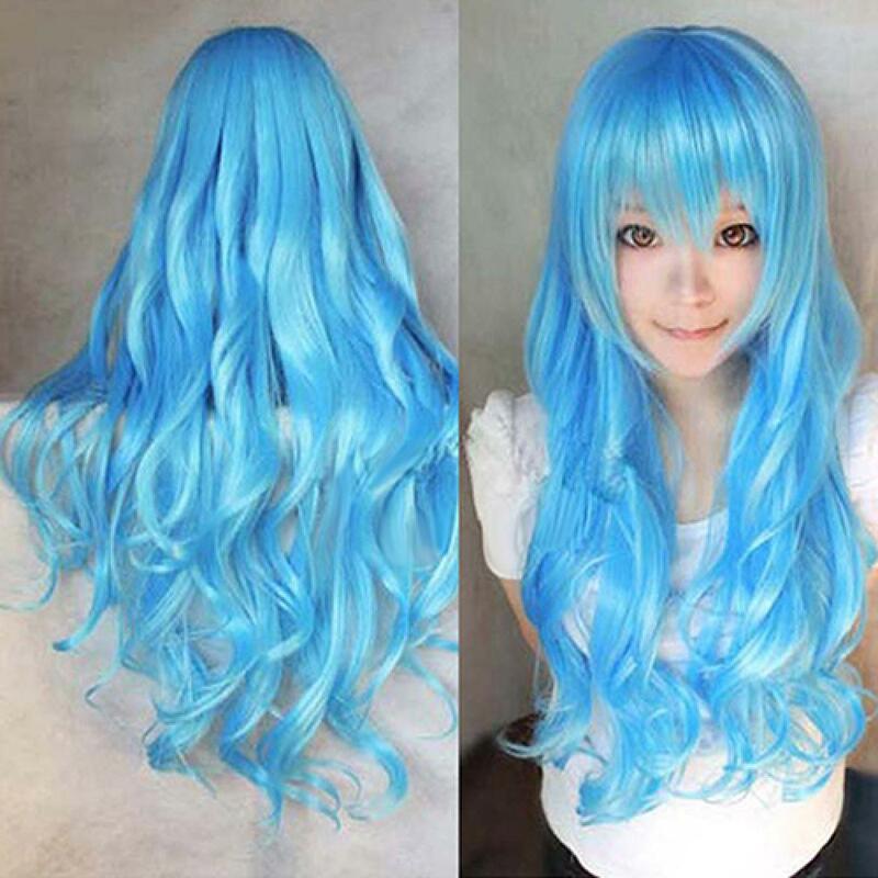 Women  Anime CosplayLong Curly Hair Wig Big Wavy Colorful Cool Perma-long Cosplay Wig Body Wave Human Hair Wig Lolita Wigs