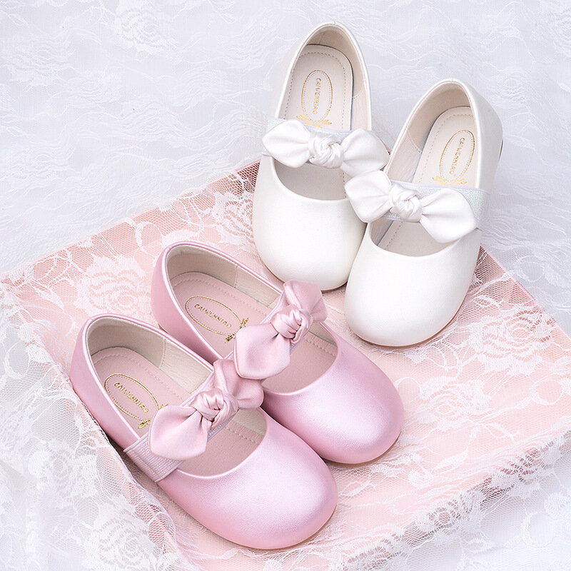 New Children Butterfly-knot Leather Shoes Girls Baby Performance Dance Princess Student School Dress Shoes Kids Toddler Flats 5A