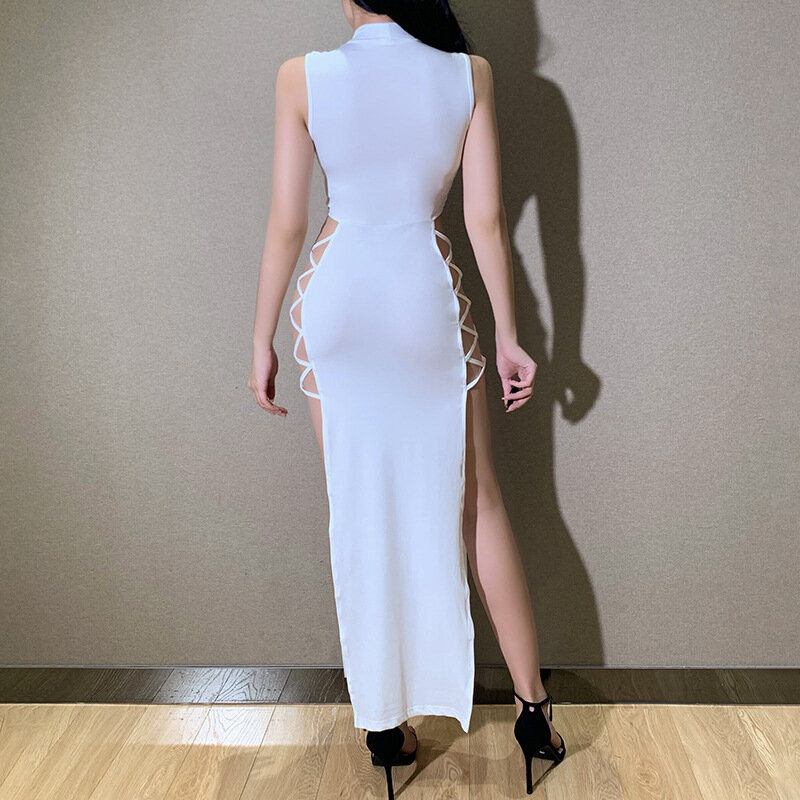 Elegante vestito Sexy dalla fasciatura senza maniche nera per le donne Club Party Nightclub Backless Tank Dresses Skinny Fashion Summer 2022